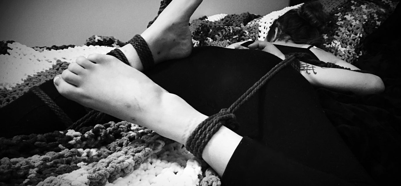 Swingers Club - full-length-woman-tied-with-rope-bed-home